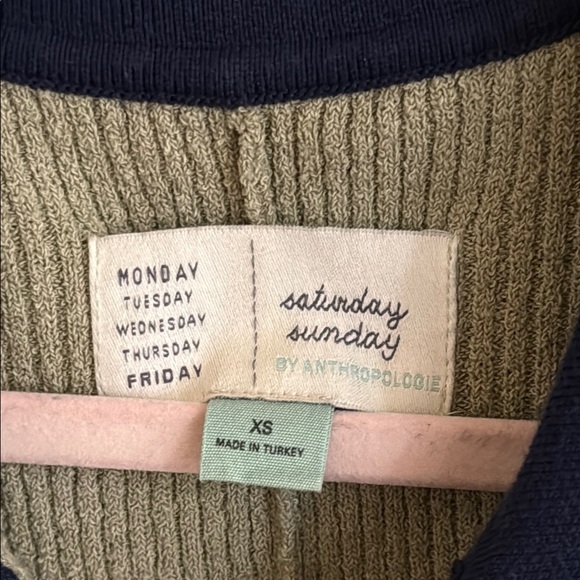 Anthropologie Saturday Sunday Ribbed Knit Romper Jumsuit Polo XS navy and olive - Picture 3 of 5